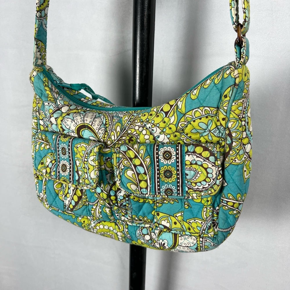 Vera Bradley Small Long Strap Shoulder Bag Blue Green Paisley - Picture 8 of 9